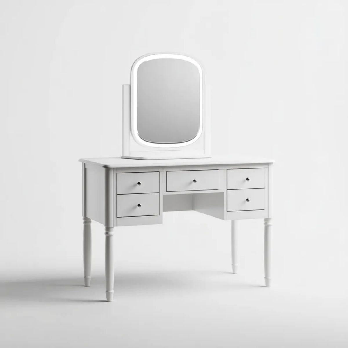 Biała toaletka MDF z lustrem, 100 x 40 x 150 cm, 5 szuflad