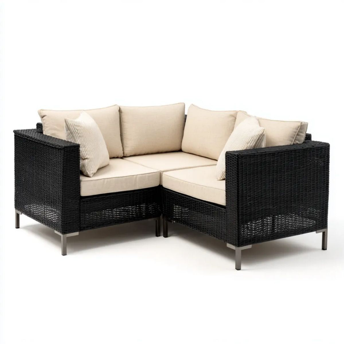 2-częściowa narożna sofa ogrodowa z technorattanu, czarno-beżowa, 200 x 200 x 65 cm