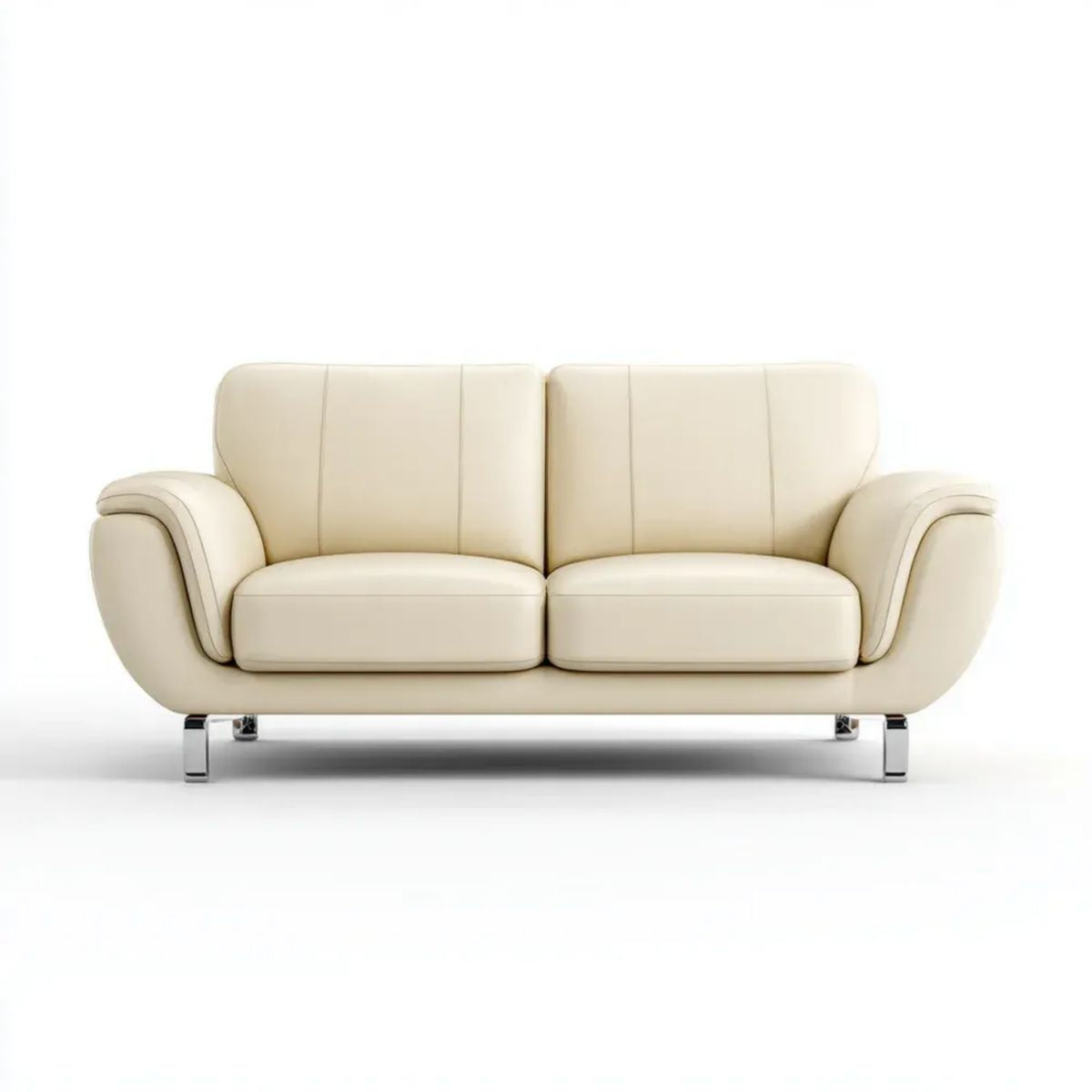 Dwuosobowa sofa z ekoskóry kremowa 170 x 90 x 88 cm ze stalowymi nogami