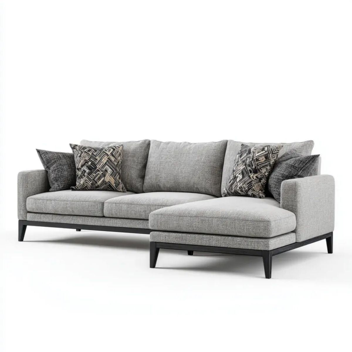 Jasnoszara sofa narożna w kształcie L z prawostronnym szezlongiem, tkanina poliestrowa, 260 × 160 × 85 cm