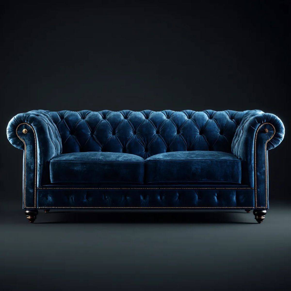 Dwuosobowa sofa Chesterfield z aksamitną tapicerką, granatowa, 180 x 90 x 78 cm