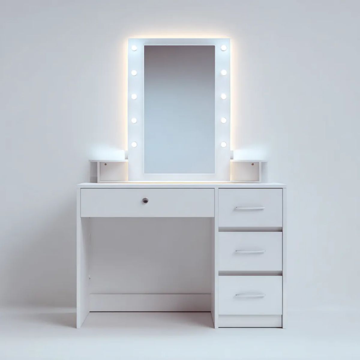 Biała toaletka kosmetyczna z lustrem i oświetleniem LED z płyty MDF, 100 x 40 x 140 cm