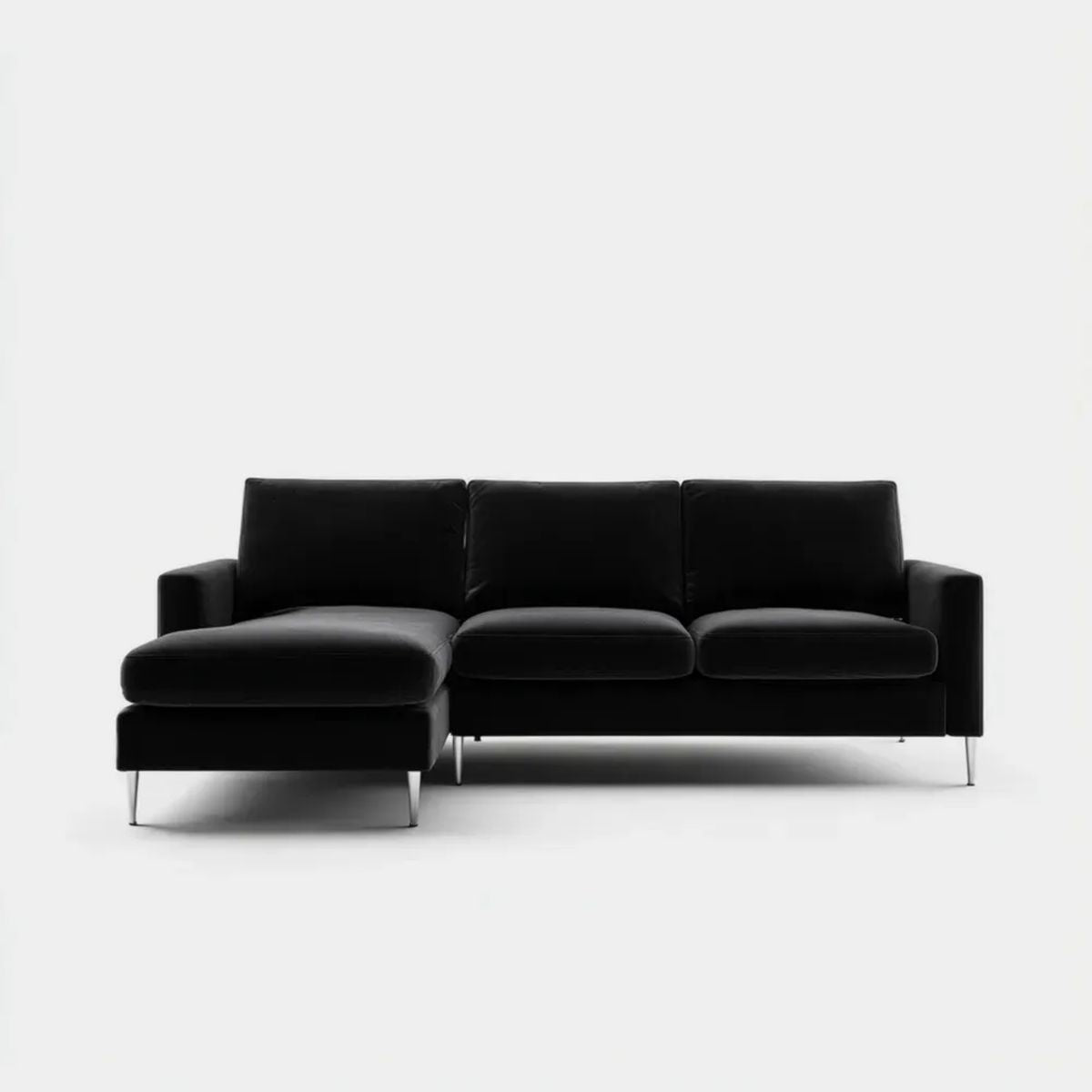 Lewostronna 3-osobowa sofa narożna z weluru poliestrowego, czarna, 250 × 160 × 85 cm