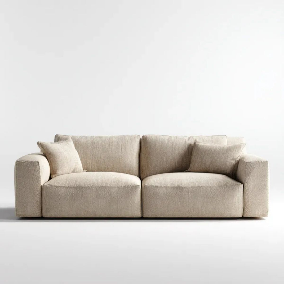 Beżowa sofa dwuosobowa z tapicerką poliestrową, 200 x 90 x 75 cm