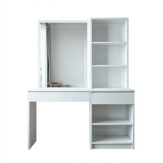 Biała toaletka z lustrem z płyty MDF, 80 × 40 × 140 cm