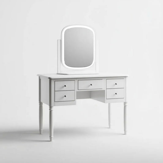 Biała toaletka MDF z lustrem, 100 x 40 x 150 cm, 5 szuflad