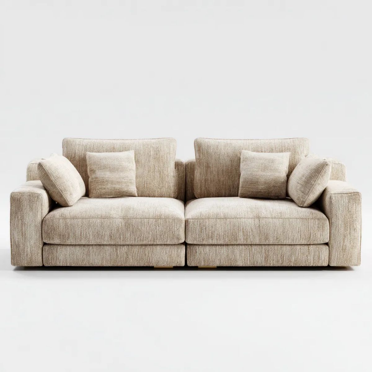 Beżowa sofa trzyosobowa z tapicerką poliestrową 220 x 95 x 85 cm
