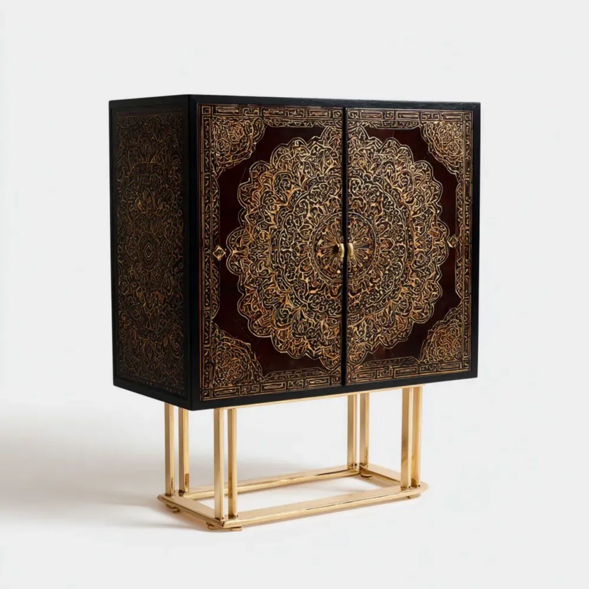 Dwudrzwiowa szafka do przechowywania z MDF i stali czarno-bordowo-złota 90 × 40 × 105 cm