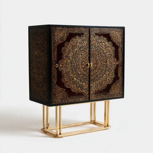Dwudrzwiowa szafka do przechowywania z MDF i stali czarno-bordowo-złota 90 × 40 × 105 cm