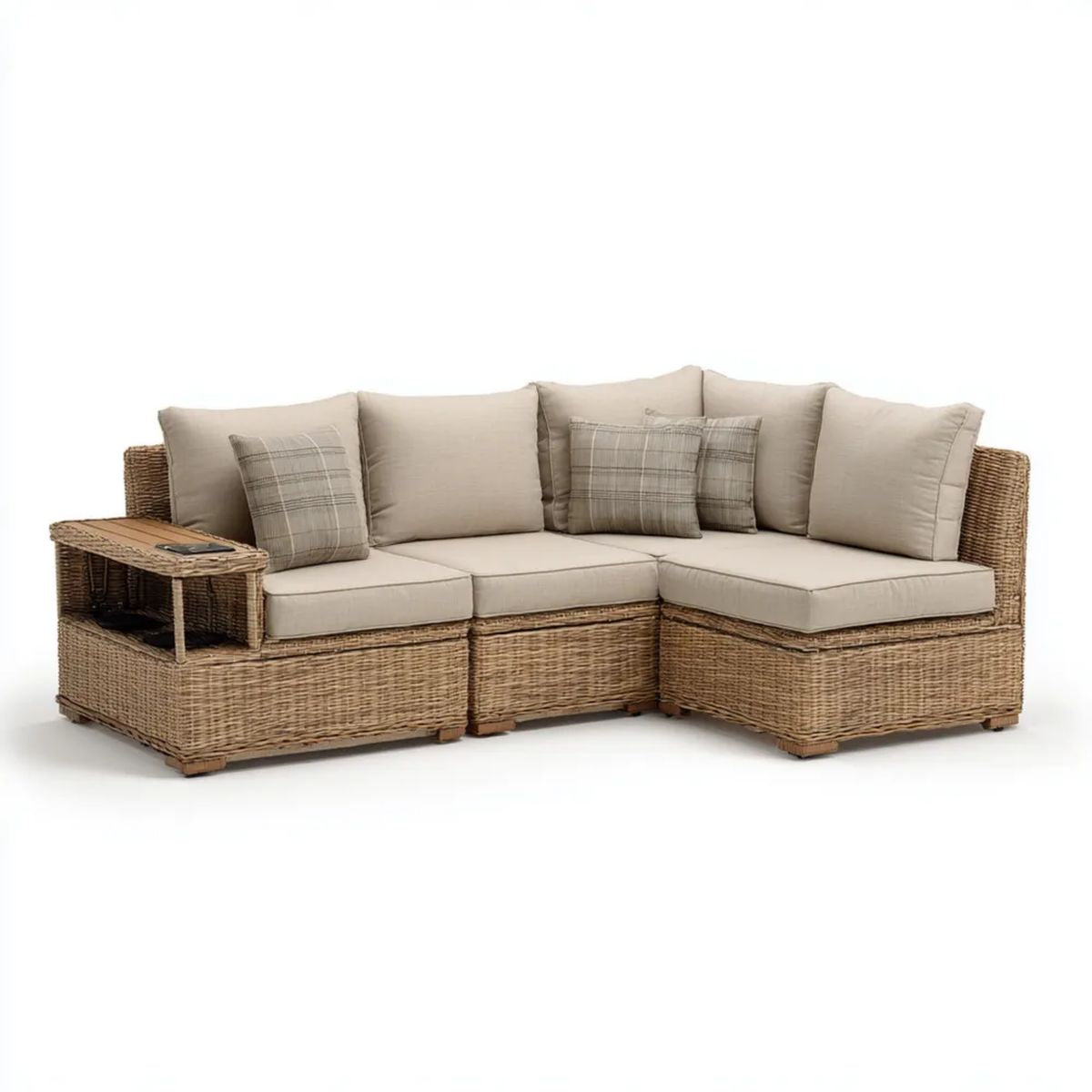 3-osobowa narożna sofa ogrodowa z polirattanu PE, beżowo-brązowa, 230 × 170 × 85 cm, układ L
