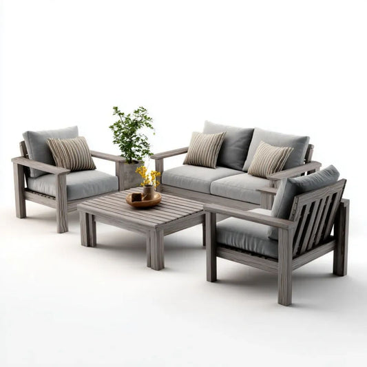 4-częściowy ogrodowy zestaw wypoczynkowy z litego drewna akacjowego, szary, sofa 120 × 75 × 75 cm, fotele 70 × 75 × 75 cm, stolik 100 × 60 × 45 cm
