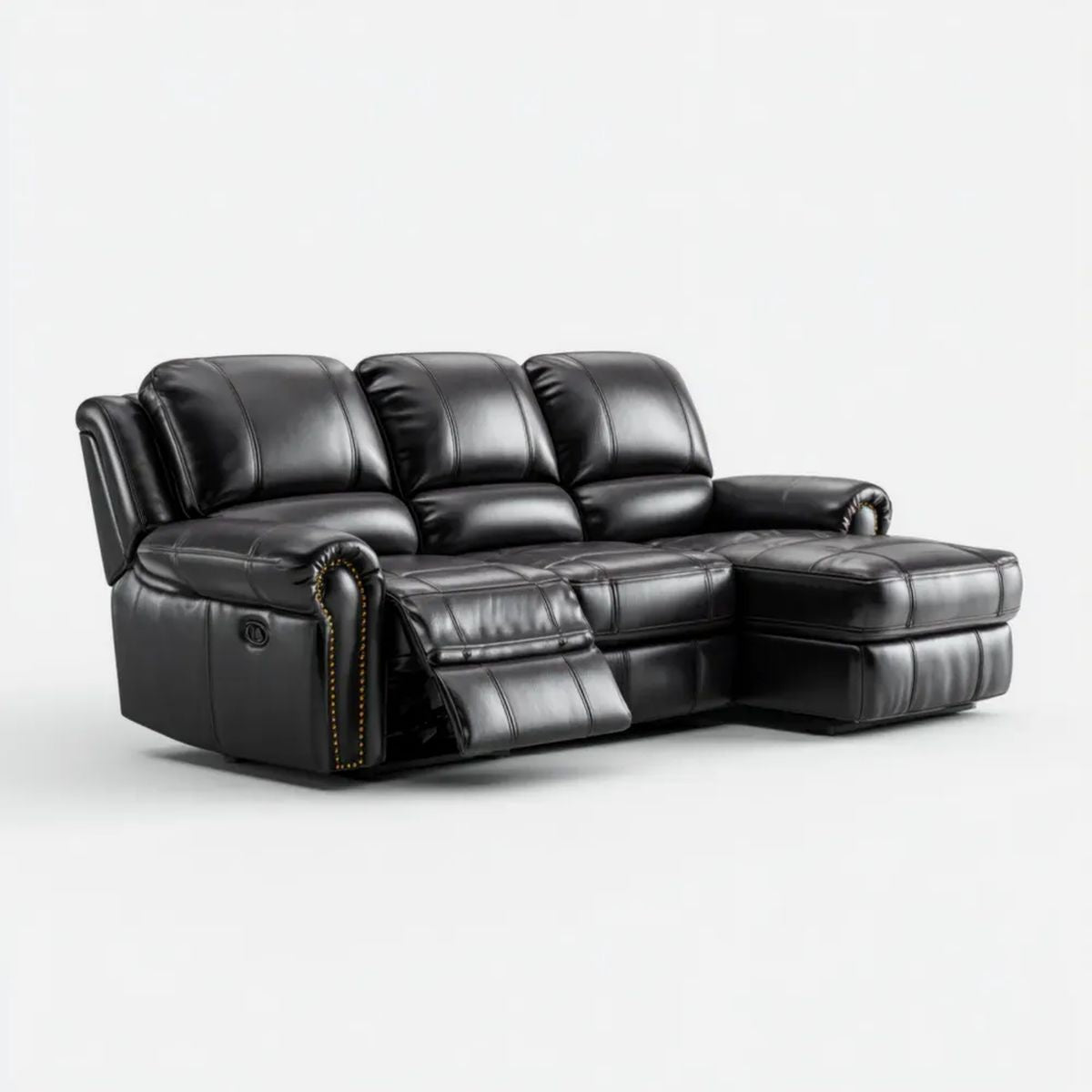 Prawostronna sofa narożna z funkcją relaks ze skóry ekologicznej, czarna, 260 x 165 x 100 cm