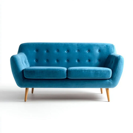 Dwuosobowa sofa aksamitna turkusowa z drewnianymi nogami, 150 × 82 × 86 cm