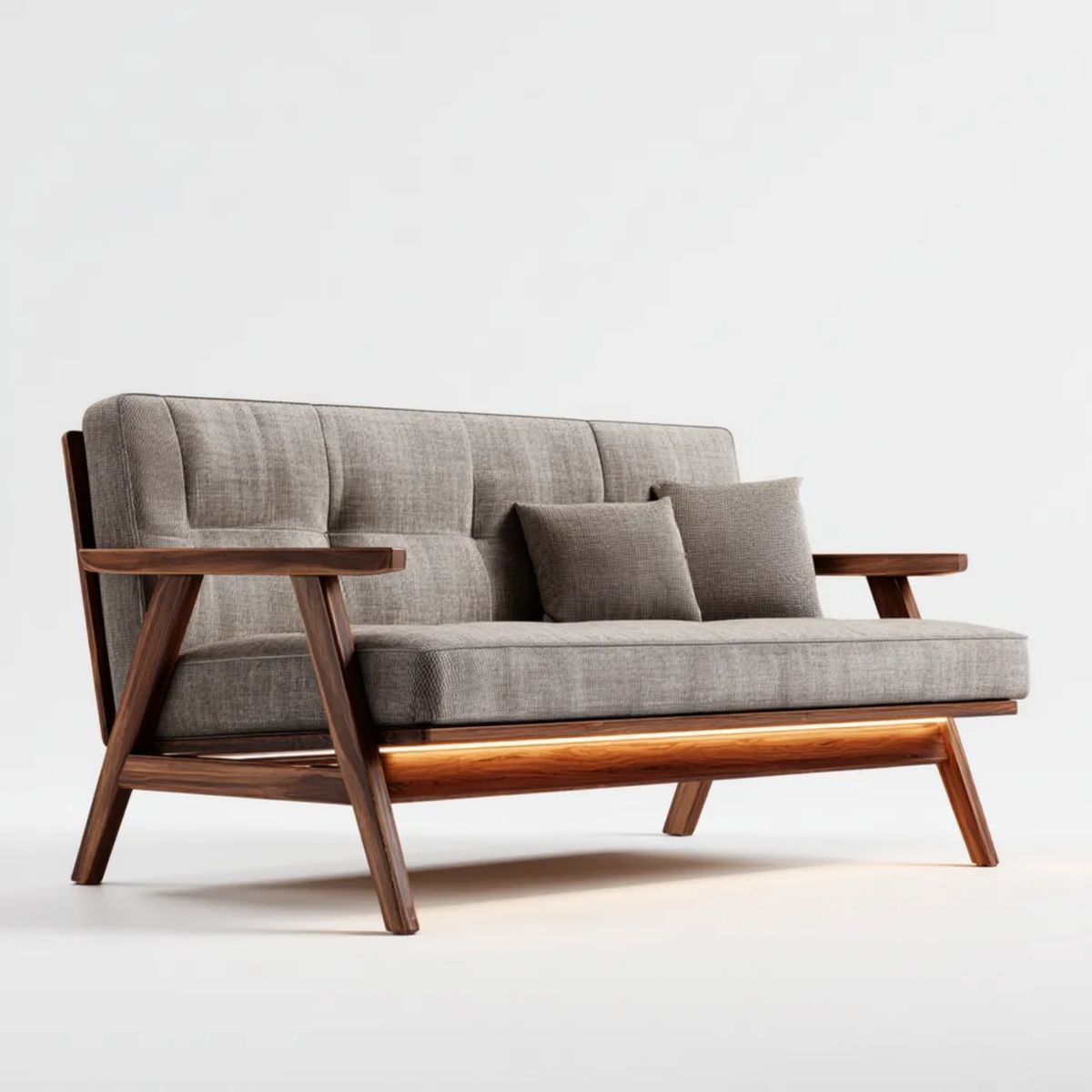 Dwuosobowa sofa z litego drewna i tkaniny, szara/ciemny brąz, 140 x 76 x 82 cm