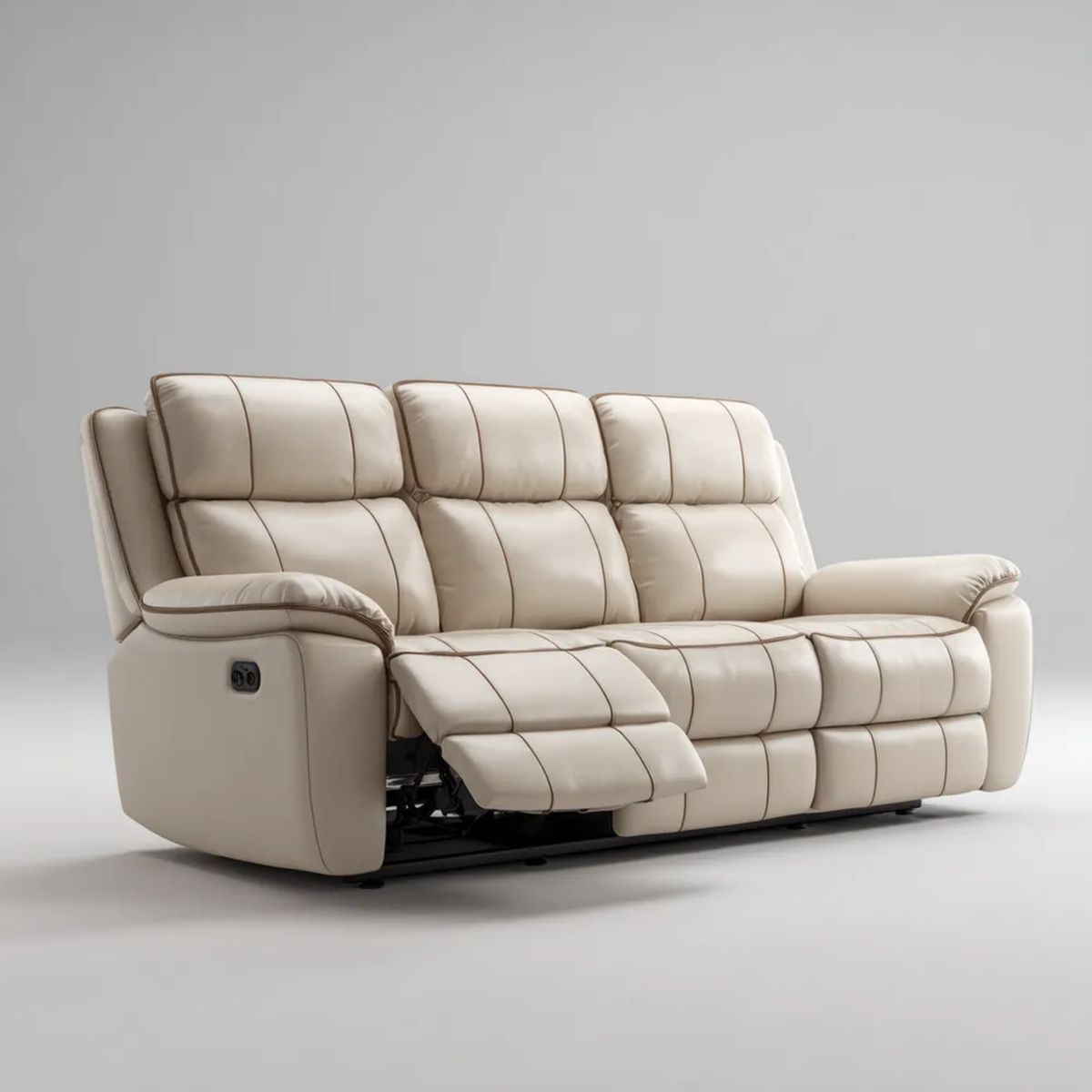 Beżowa 3-osobowa sofa z elektryczną funkcją relaksu, tapicerka PU, 210 × 95 × 105 cm