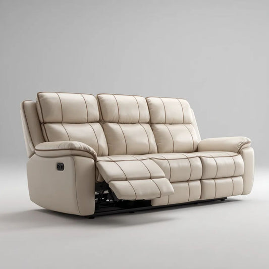 Beżowa 3-osobowa sofa z elektryczną funkcją relaksu, tapicerka PU, 210 × 95 × 105 cm