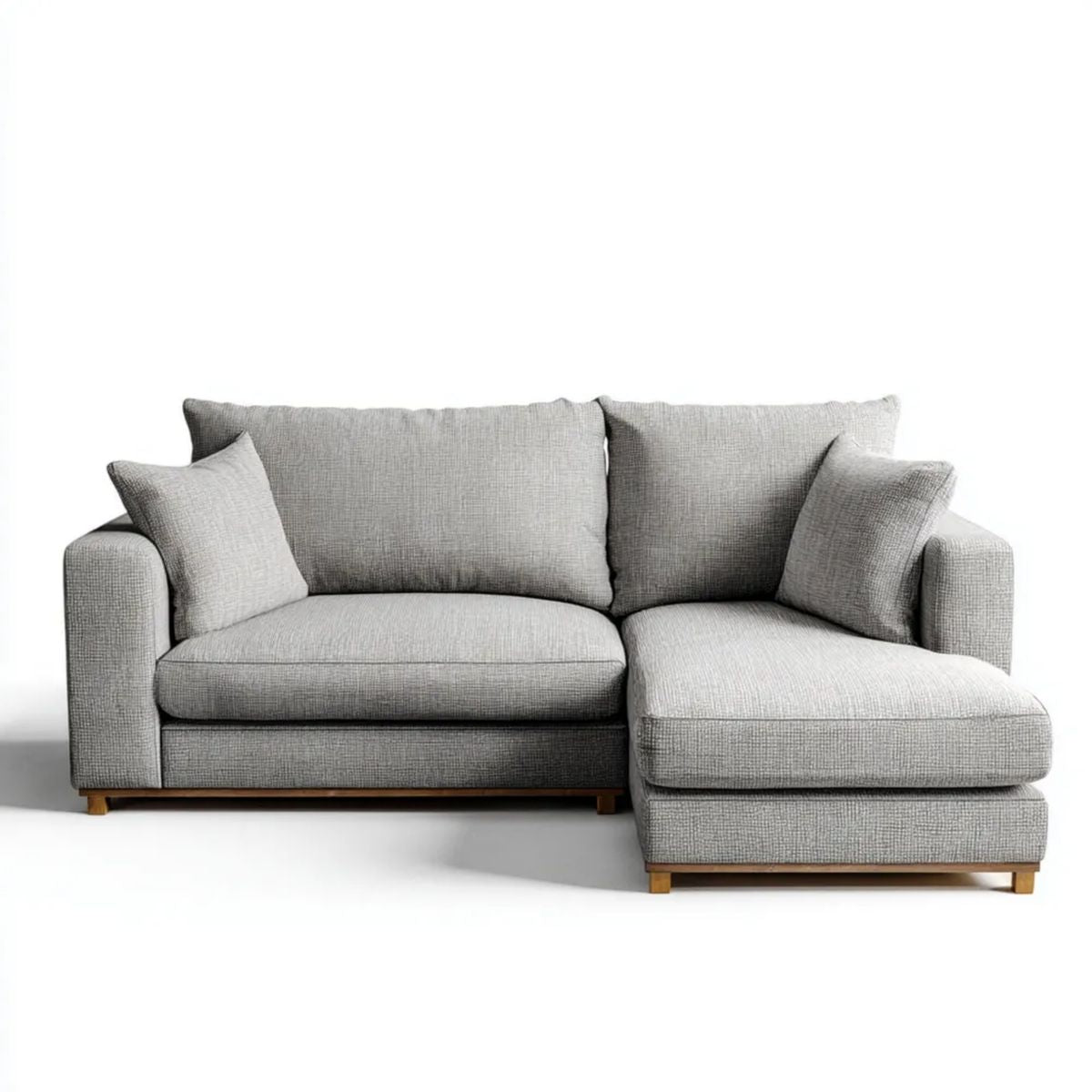 Szara sofa narożna z prawostronnym szezlongiem z tkaniny 220 x 145 x 85 cm