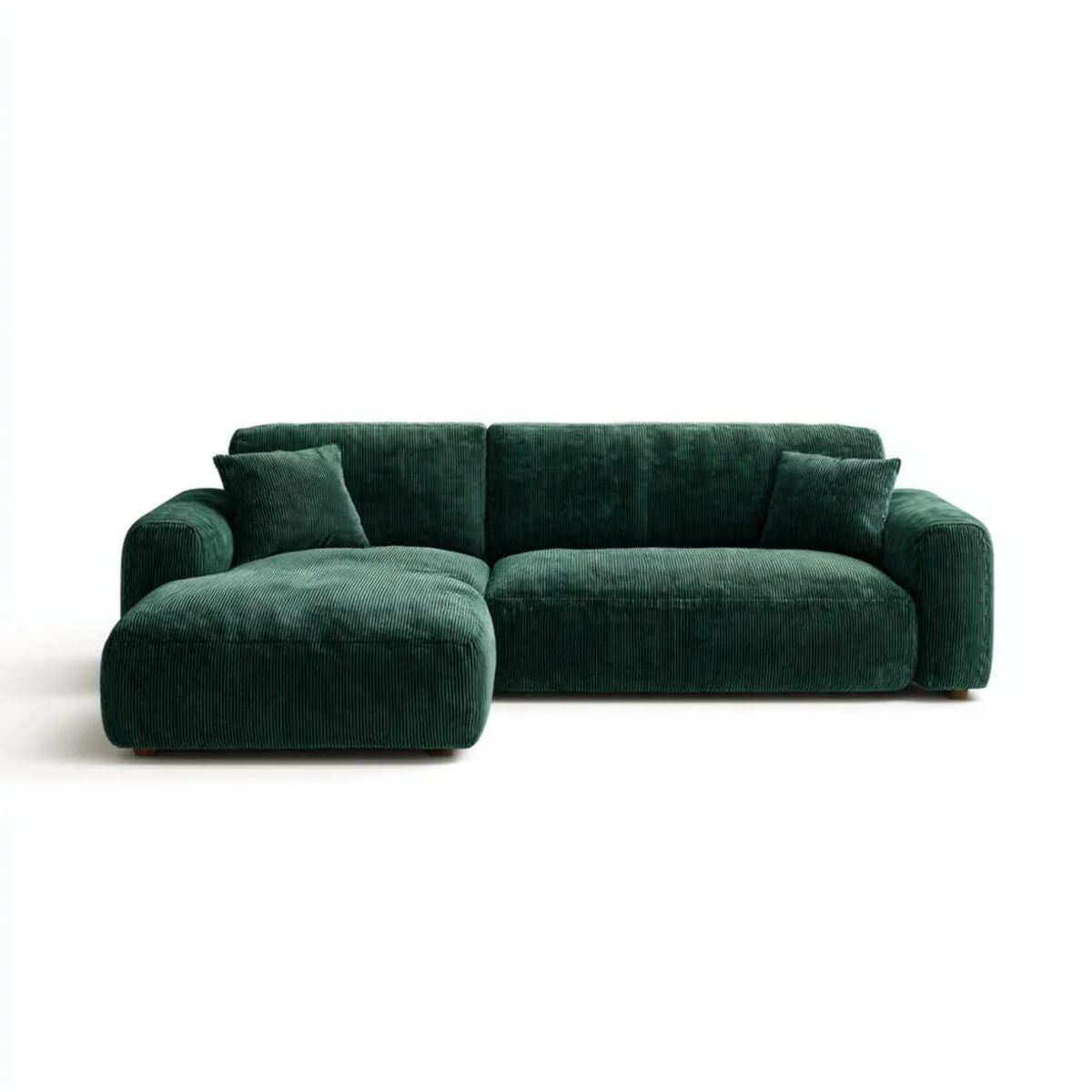 Sofa 3-osobowa z lewym szezlongiem, sztruksowa, ciemnozielona, 260 × 160 × 82 cm