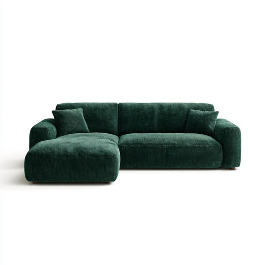 Sofa 3-osobowa z lewym szezlongiem, sztruksowa, ciemnozielona, 260 × 160 × 82 cm