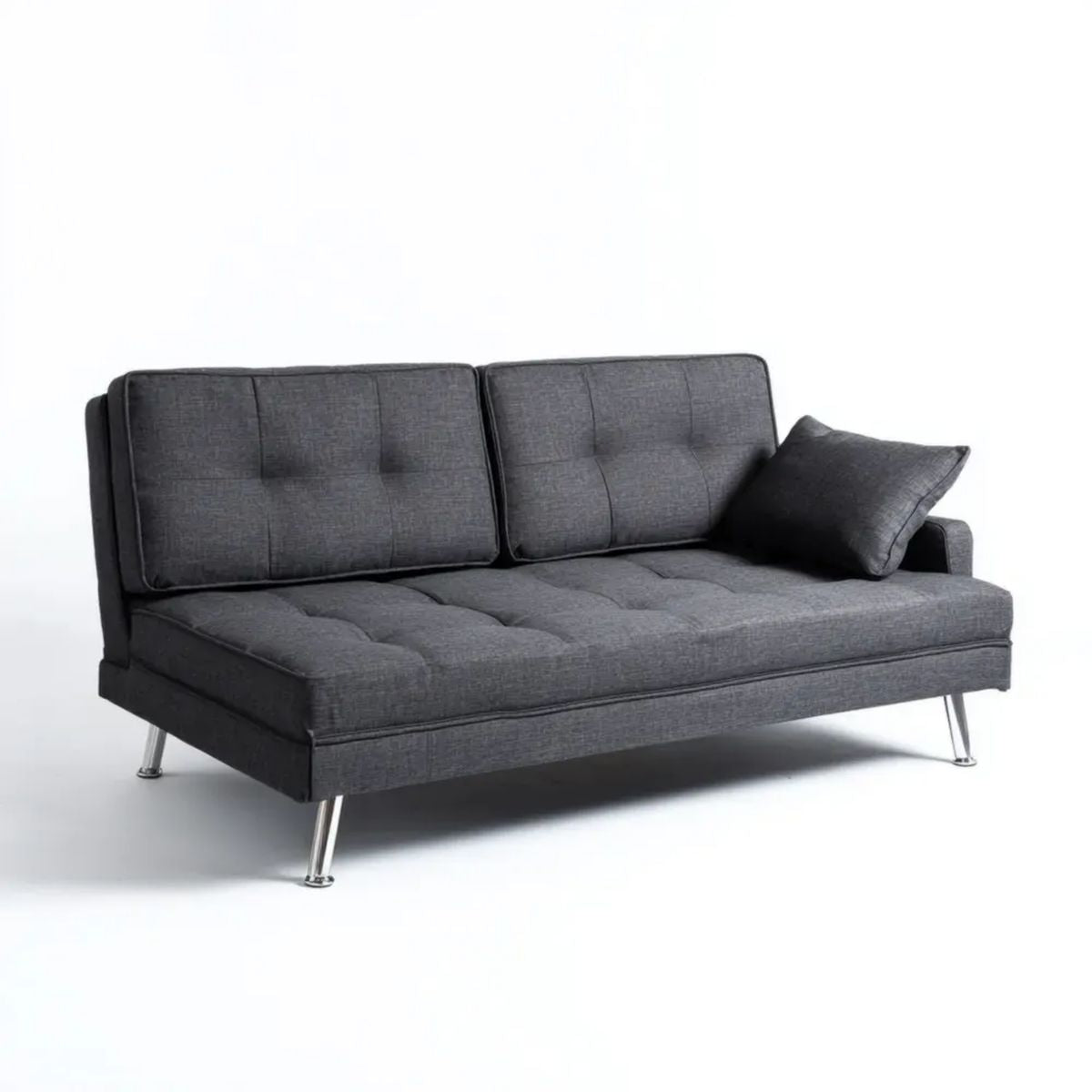 Grafitowa rozkładana sofa z poliestru 180 x 86 x 83 cm ze srebrnymi nogami