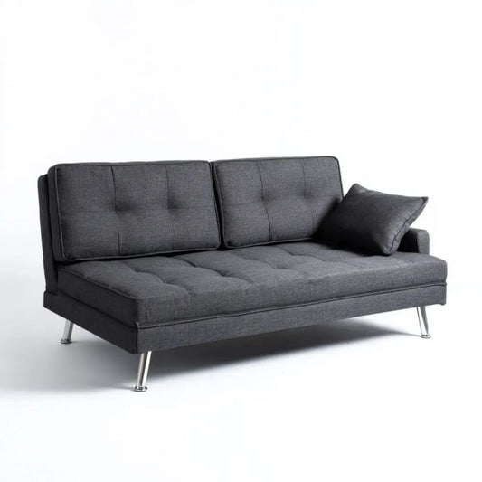 Grafitowa rozkładana sofa z poliestru 180 x 86 x 83 cm ze srebrnymi nogami