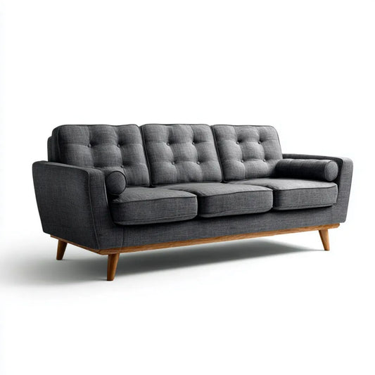 Trzyosobowa sofa z tkaniny grafitowa z brązowymi nogami 210 x 88 x 86 cm