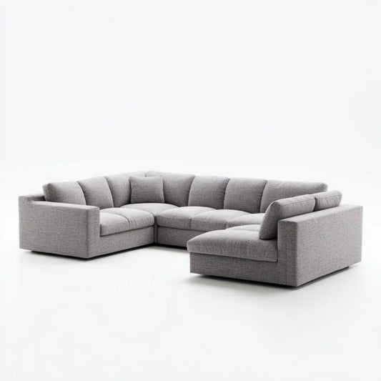 Modułowa sofa narożna w kształcie L z tapicerką poliestrową, szara, 300 × 220 × 85 cm