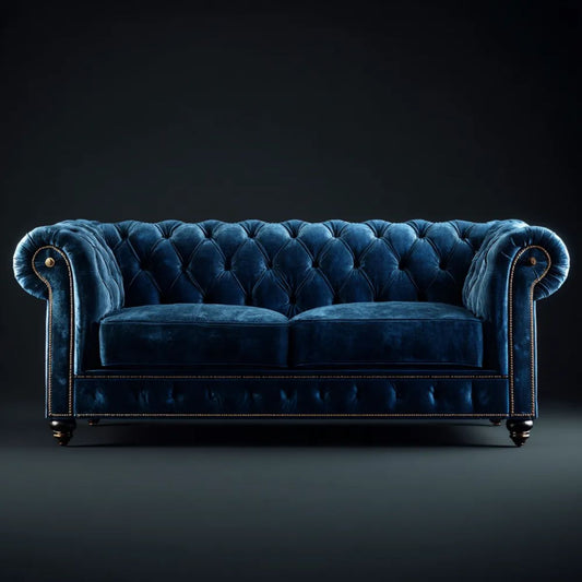 Dwuosobowa sofa Chesterfield z aksamitną tapicerką, granatowa, 180 x 90 x 78 cm