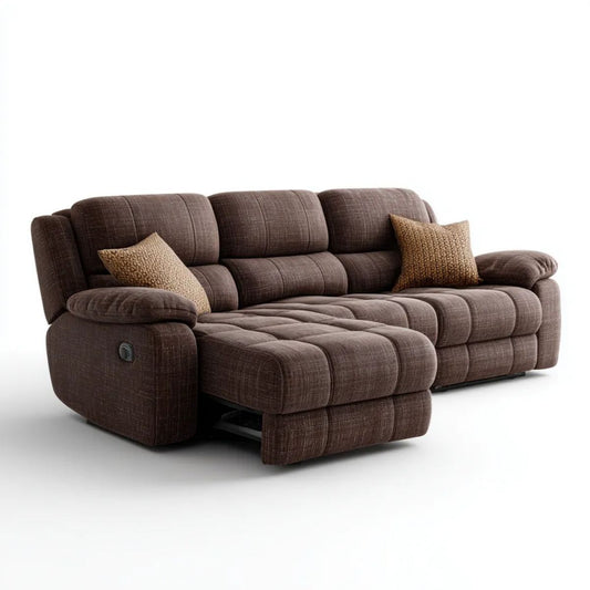 Brązowa sofa 3-osobowa z poliestru z funkcją relaks 220 x 95 x 100 cm