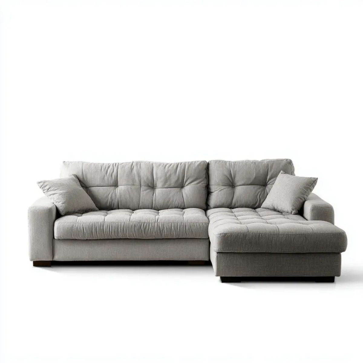 Jasnoszara sofa narożna z prawym szezlongiem, tapicerka poliestrowa, 280 x 170 x 85 cm