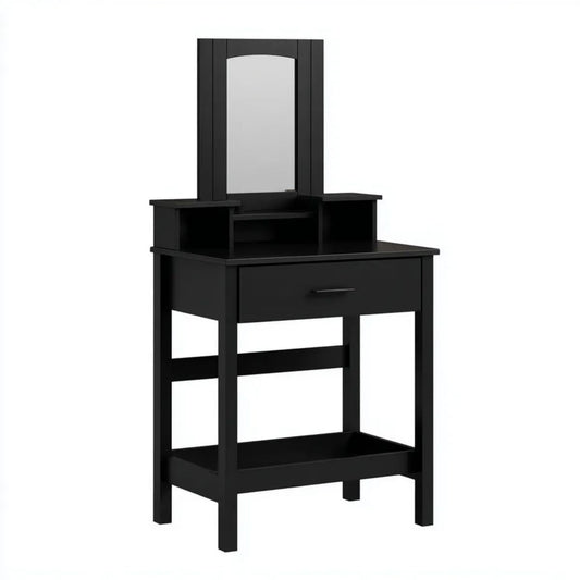 Czarna toaletka z lustrem z płyty MDF 80 x 40 x 145 cm