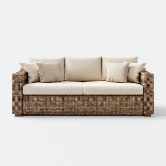 Trzyosobowa sofa ogrodowa z technorattanu beżowo-brązowa 210 x 85 x 85 cm