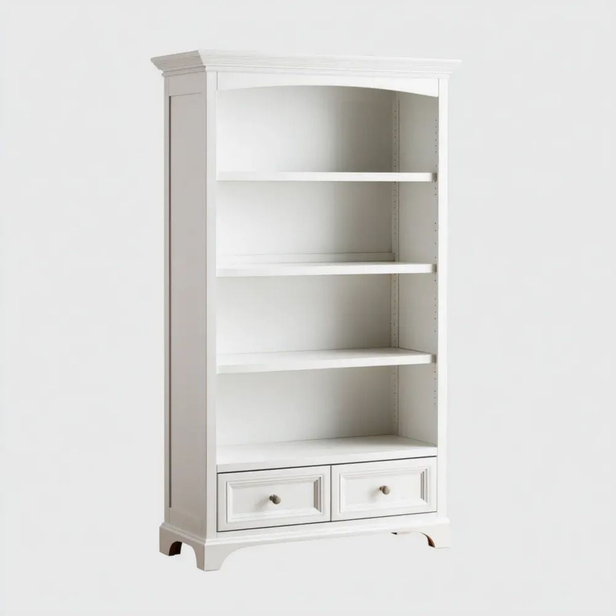 Biały regał biblioteczny z płyty MDF 80 x 35 x 180 cm, 3 regulowane półki i 2 szuflady
