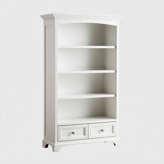 Biały regał biblioteczny z płyty MDF 80 x 35 x 180 cm, 3 regulowane półki i 2 szuflady