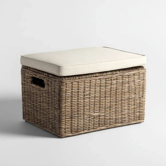 Rattanowa skrzynia do przechowywania z poduszką siedziska 60 x 40 x 40 cm, naturalny brąz/beż