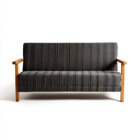 Dwuosobowa sofa drewniana z tapicerką poliestrową, czarno-szaro-beżowo-brązowa, 120 × 70 × 82 cm