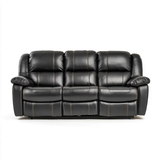 Sofa 3-osobowa z funkcją relaks ze skóry syntetycznej czarna/beżowa 210 x 95 x 102 cm