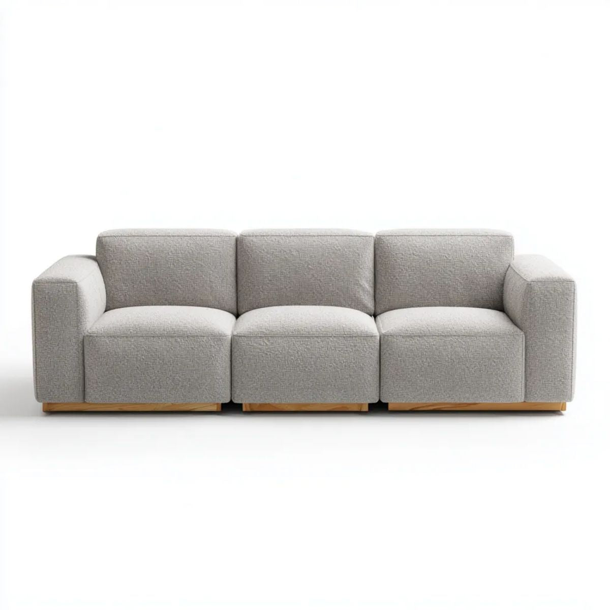 Modułowa sofa 3-osobowa z poliestru na drewnianych podstawach, jasnoszara z naturalnym brązem, 240 x 90 x 78 cm
