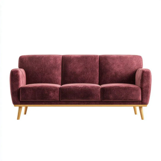 Trzyosobowa sofa aksamitna bordowa z drewnianymi nogami 180 x 80 x 82 cm