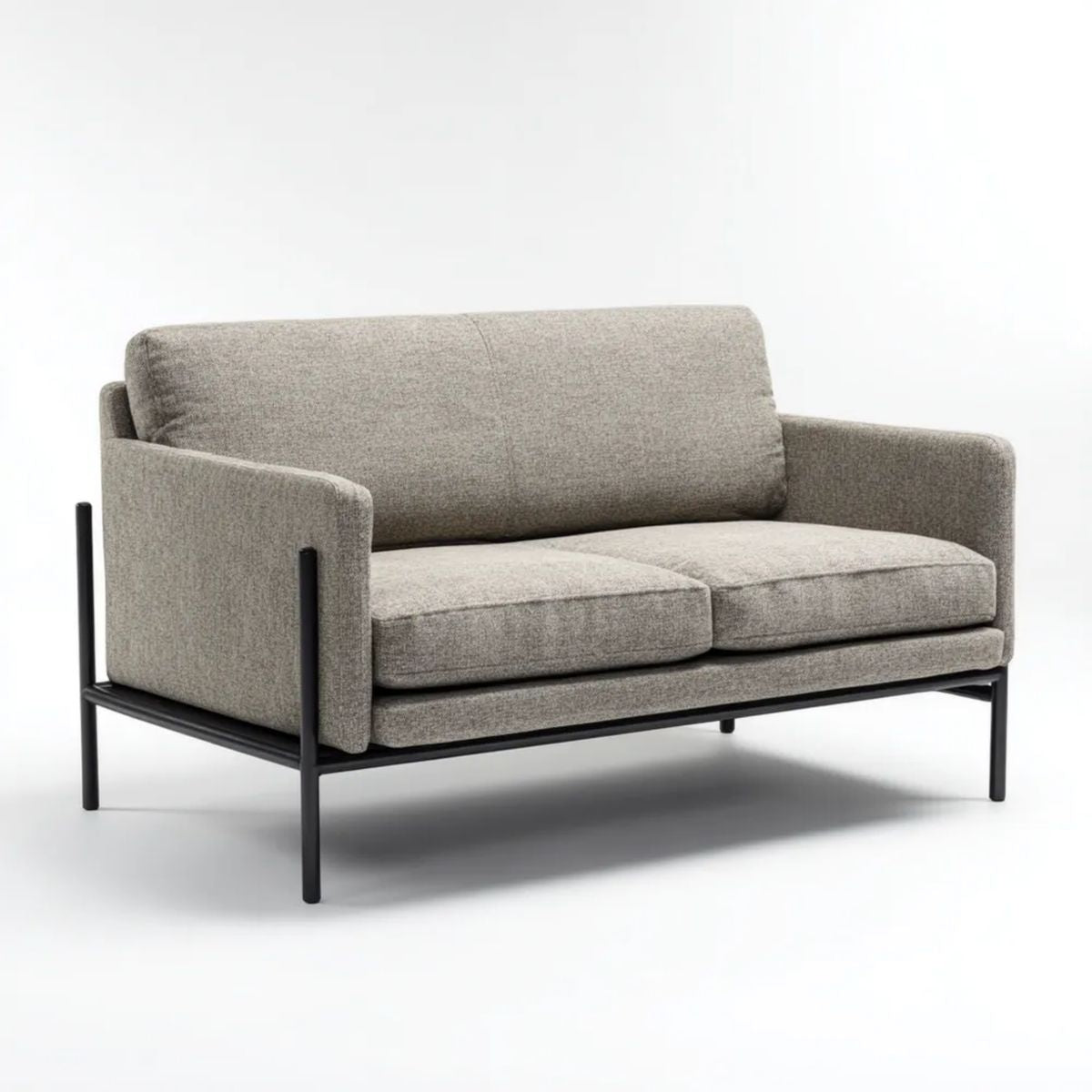 Dwuosobowa sofa tapicerowana szara z metalową ramą 150 x 80 x 80 cm