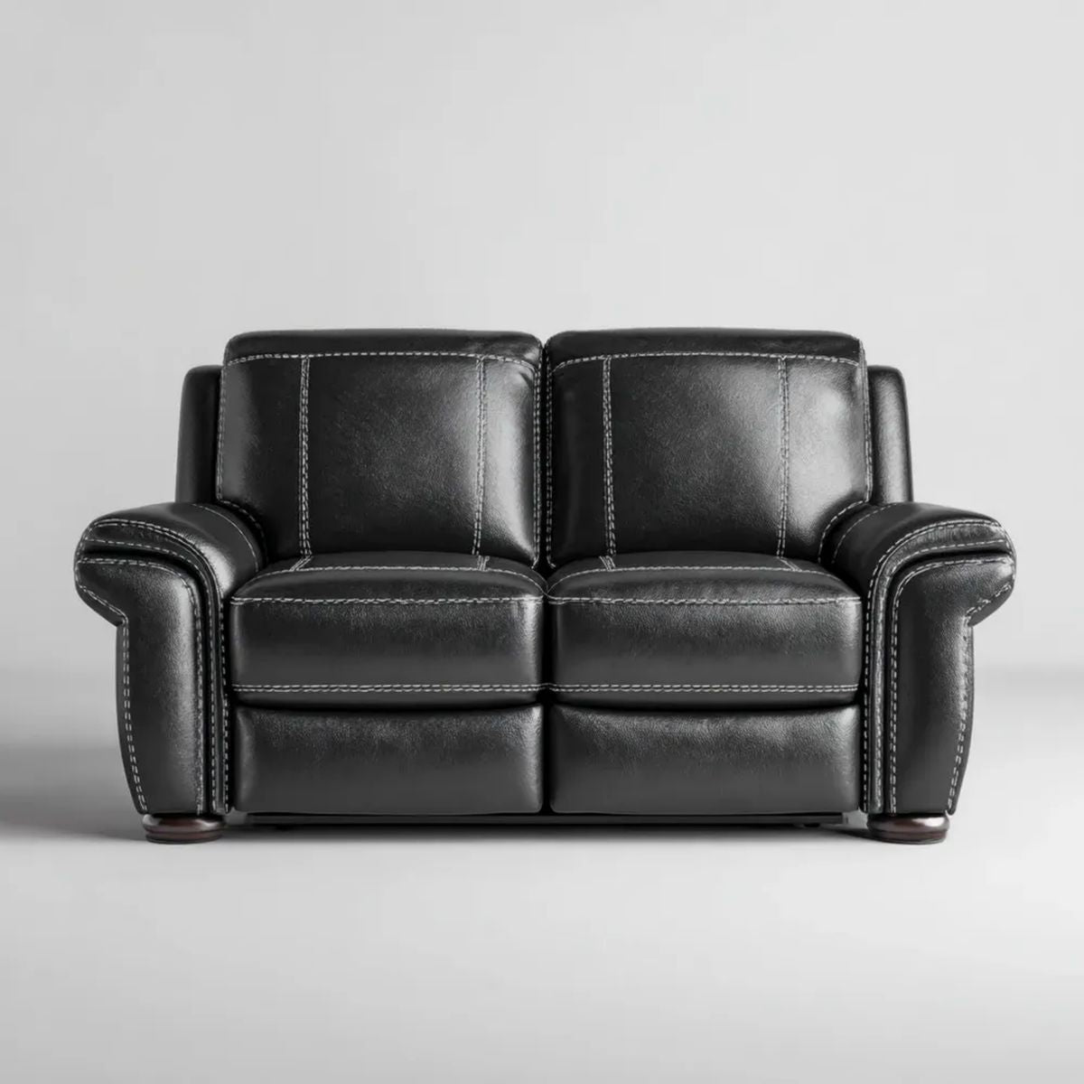 Dwuosobowa sofa ze skóry PU, czarna z szarymi przeszyciami, 160 x 90 x 92 cm